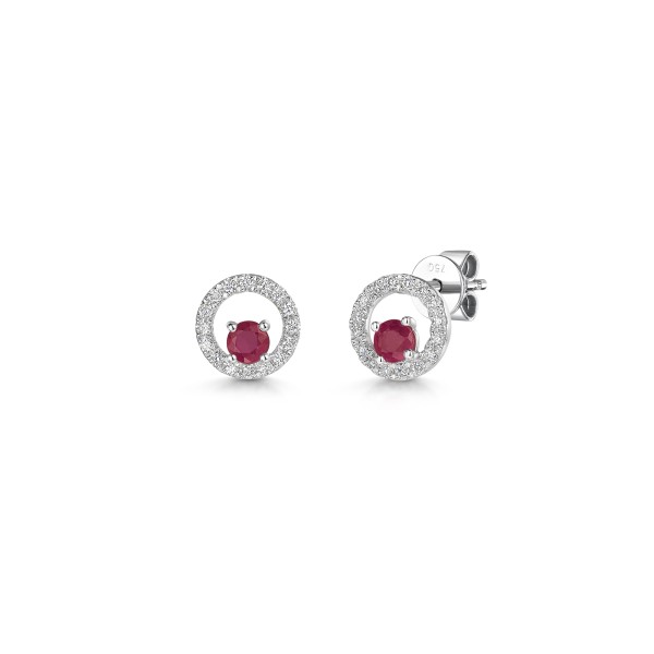18ct White Gold Round Brilliant 0.30ct Ruby and Diamond Circle Earrings