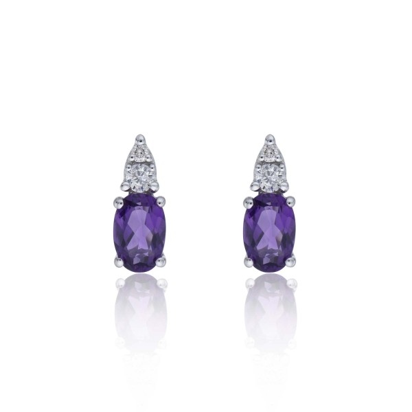 9ct White Gold Amethyst and Diamond Earrings