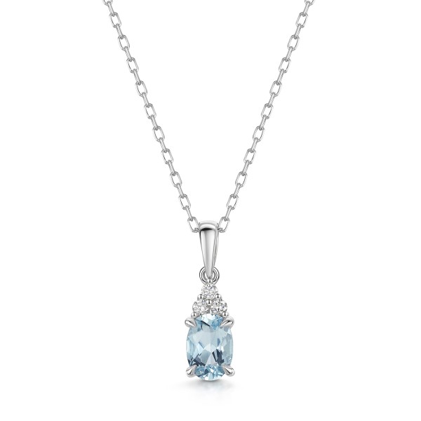 18ct White Gold Oval Cut Aquamarine 0.70ct and Diamond Pendant