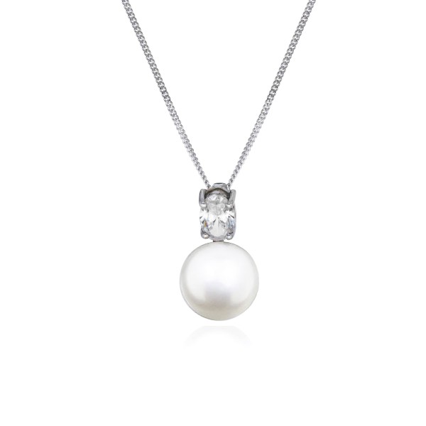 9ct White Gold pearl Oval Cubic Zirconia Pendant