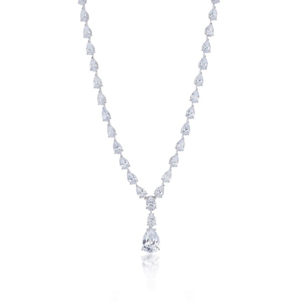 Silver Pear Cut Cubic Zirconia Drop Necklace