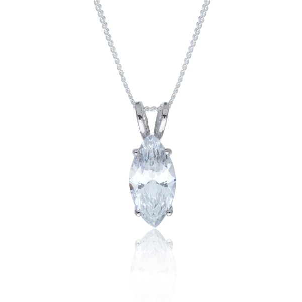 Silver Marquise Cut Cubic Zirconia Solitaire Pendant