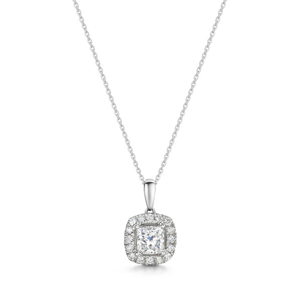 Platinum Lab Grown 1ct Princess Cut Diamond Halo Pendant 