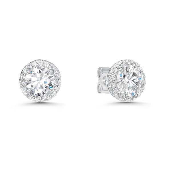 18ct White Gold Lab Grown 2.25ct Round Brilliant Cut Diamond Halo Earrings