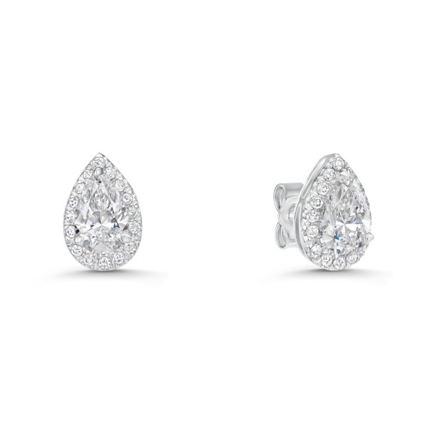 18ct White Gold Lab Grown 1.20ct Pear Cut Diamond Halo Earrings