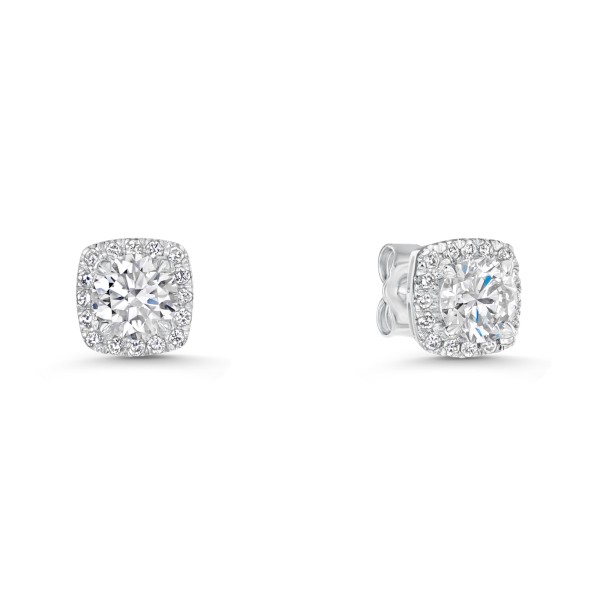 18ct White Gold Lab Grown 1.20ct Cushion Round Brilliant Diamond Halo Earrings