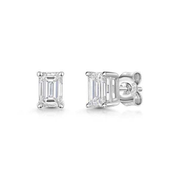 18ct White Gold Lab Grown 1.00ct Emerald Cut Diamond Earrings