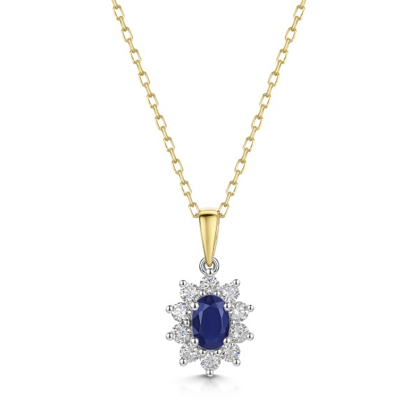 9ct Yellow Gold Round Brilliant 1.00ct Sapphire with Lab Grown Diamond Pendant