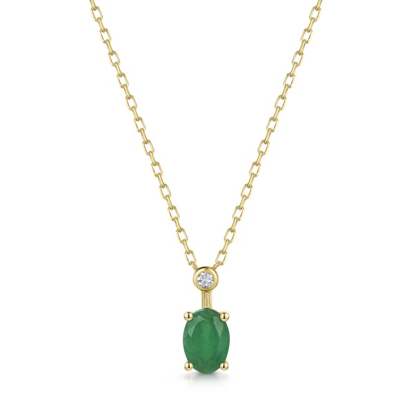 9ct Yellow Gold 0.70ct Oval Cut Emerald with Lab Grown Diamond Pendant