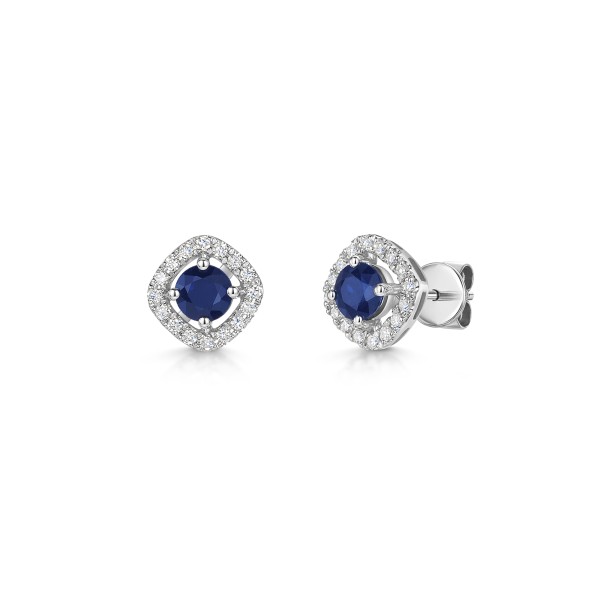 9ct White Gold 0.77ct Round Brilliant Cut Sapphire with Lab Diamond Square Halo Earrings