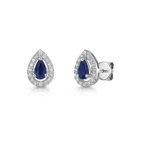9ct White Gold 0.53ct Pear Cut Sapphire with Lab Diamond Halo Earrings