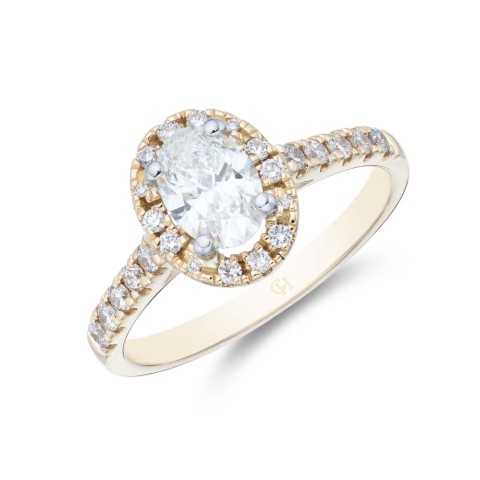 18ct Yellow Gold Oval Cut 1.05ct Diamond Halo Solitaire Ring
