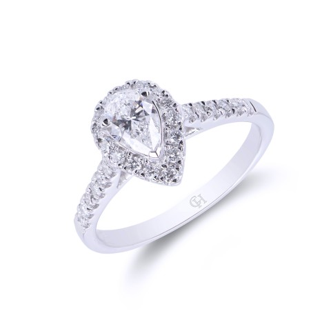 Platinum Pear Cut 0.90ct Diamond Halo Ring