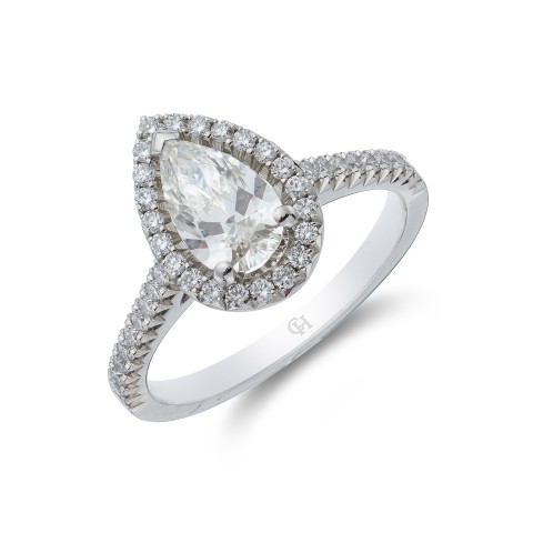 Platinum Pear Cut 1.15ct Diamond Halo Ring