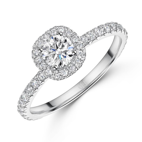 18ct White Gold Cushion Cut 1ct Diamond Halo Solitaire Ring 