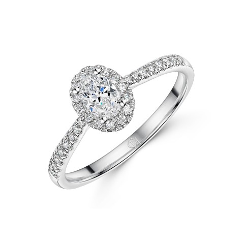 9ct White Gold Oval Cut 0.50ct Diamond Halo Solitaire Ring
