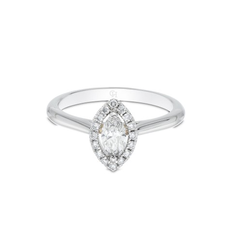 Platinum Marquise Cut 0.33ct Diamond Halo Solitaire Ring