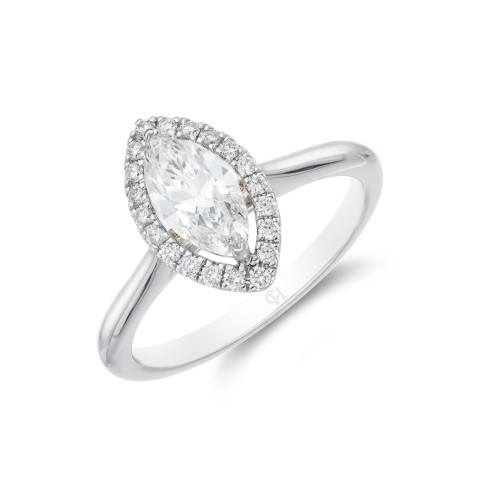 Platinum Marquise Cut 0.75ct Diamond Halo Solitaire Ring