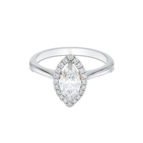 Platinum Marquise Cut 0.75ct Diamond Halo Solitaire Ring