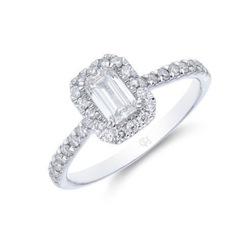 9ct White Gold 0.66ct Emerald Cut Diamond Solitaire Ring