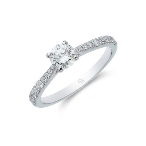 Platinum Pear Cut 0.75ct Diamond Halo Solitaire Ring