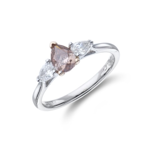 Platinum Pink Pear Cut1.25ct and Diamond Three Stone Ring
