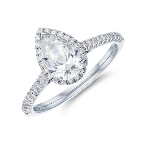 Platinum Certified 1.00ct Pear Halo Solitaire Ring