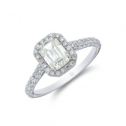 Platinum Emerald Cut 1.40ct Diamond Halo Ring