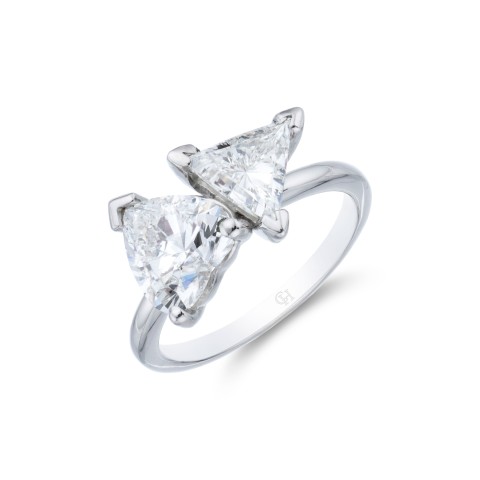 Platinum Trillion & Heart Cut 2.50ct Diamond 2 Stone Ring 