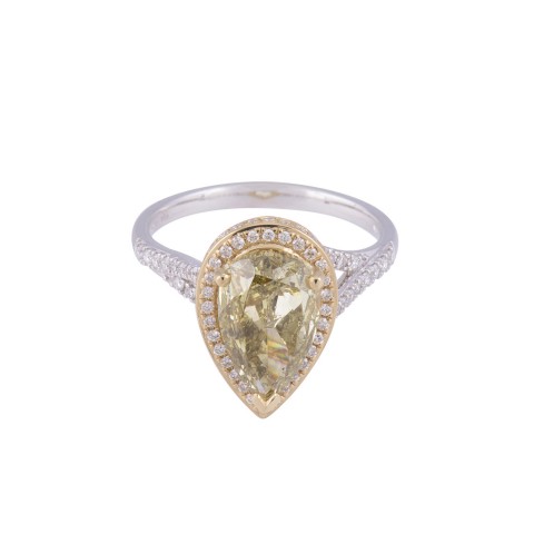 18ct 2 Colour Gold Pear Cut 3.55ct Diamond Halo Ring