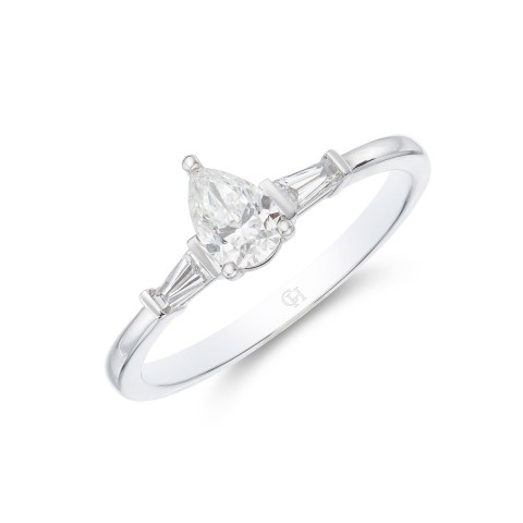 18ct White Gold Pear And Baguette Diamond 0.50ct Solitaire Ring