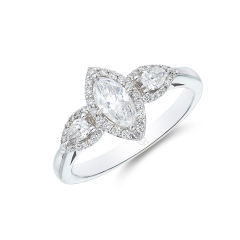 18ct White Gold Marquise and Pear Cut Diamond 0.79ct Three Stone Ring