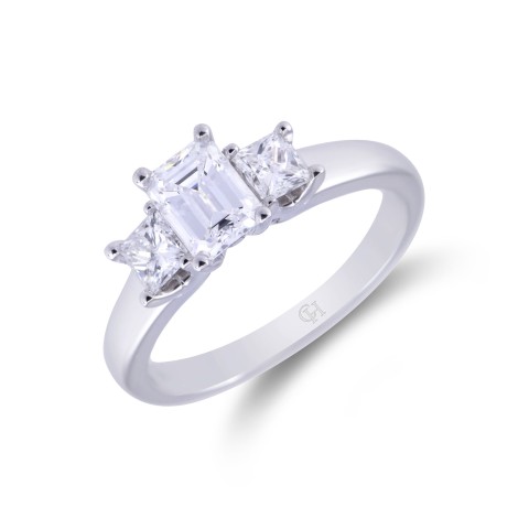 Platinum Emerald Cut 1.00ct Diamond Three Stone Ring