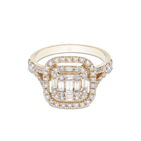 18ct Yellow Gold Baguette Cut 1.75ct Diamond Cluster Ring 