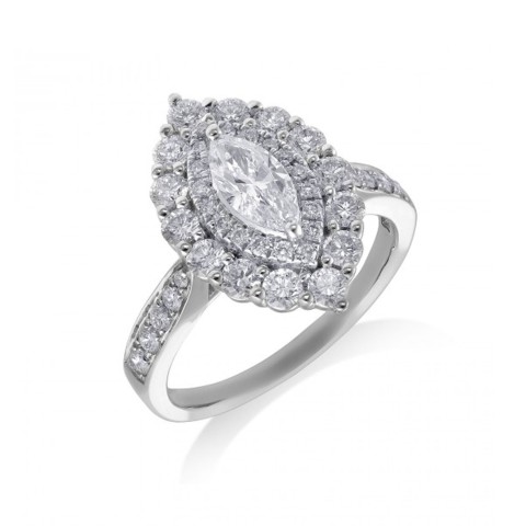18ct White Gold Marquise Cut 1.40ct Diamond Double Halo Ring