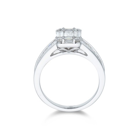 Platinum Baguette and Brilliant Cut 2.50ct Diamond Halo Ring