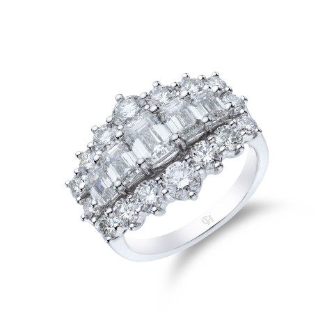 Platinum Baguette and Brilliant Cut 4.00ct Diamond Cluster Ring