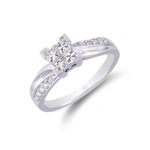 9ct White Gold Princess Cut 0.65ct Diamond Cluster Ring