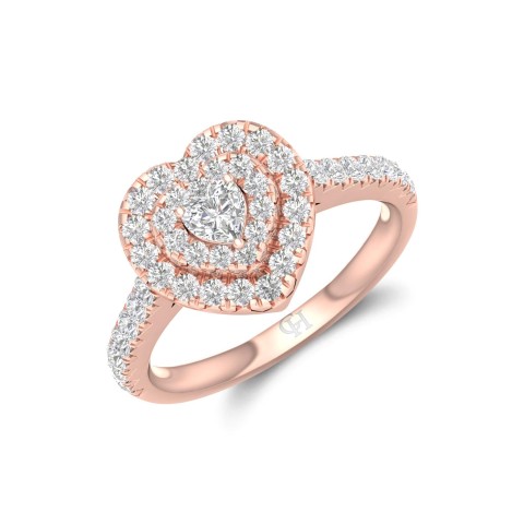 18ct Rose Gold Brilliant Cut 1.00ct Diamond Heart Cluster Ring
