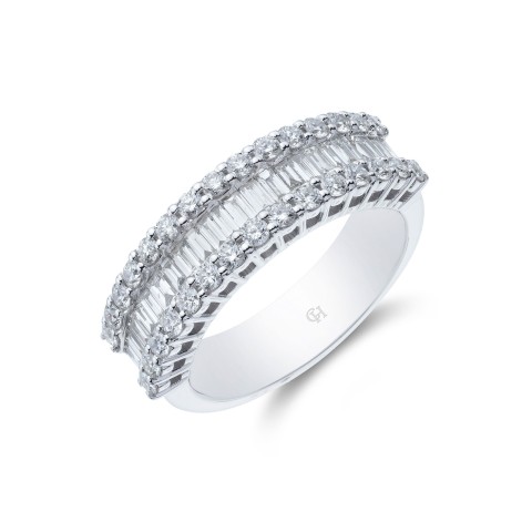 18ct White Gold Baguette and Brilliant Cut 1.10ct Diamond Fancy Band
