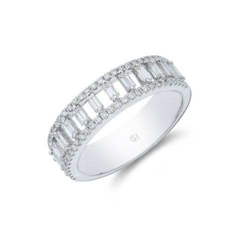18ct White Gold Baguette And Brilliant Cut Diamond 0.59ct Fancy Band