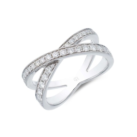 18ct White Gold Round Brilliant 0.65ct Diamond Crossover Fancy Band Ring