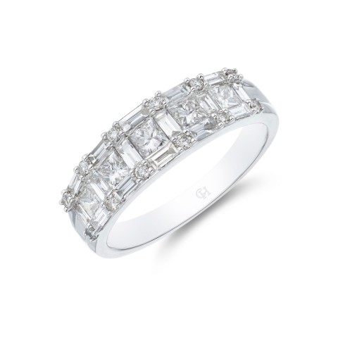 18ct White Gold 1.10ct Princess and Baguette Diamond Fancy Band Ring