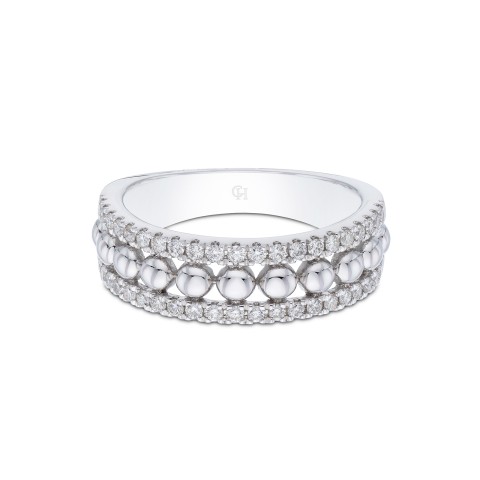18ct White Gold Round Brilliant 0.33ct Fancy Bead Style Diamond Ring