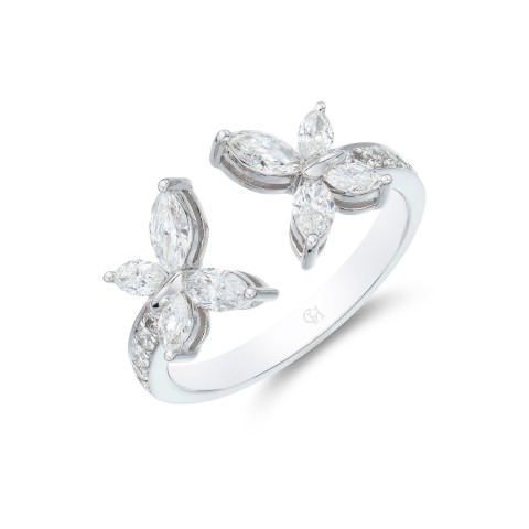 18ct White Gold Marquise Cut Diamond 0.98ct Butterfly Ring
