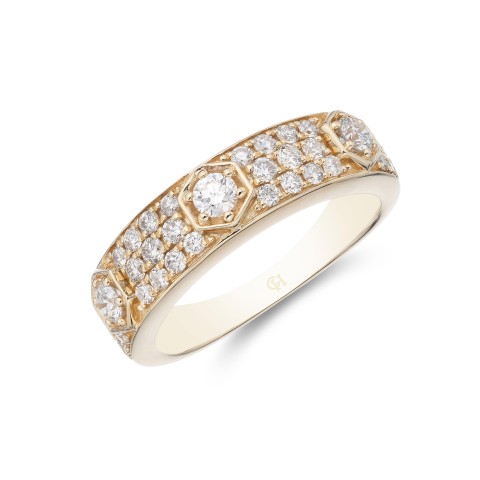 9ct Yellow Gold Brilliant Cut Pave Diamond 0.72ct  Fancy Band Ring