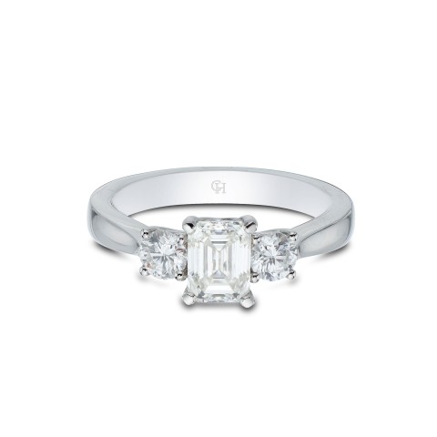 Platinum Brilliant and Emerald 1.70ct Diamond Three Stone Ring