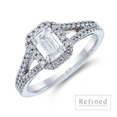 Platinum Emerald Cut 0.95ct Lab Grown Diamond Halo Ring