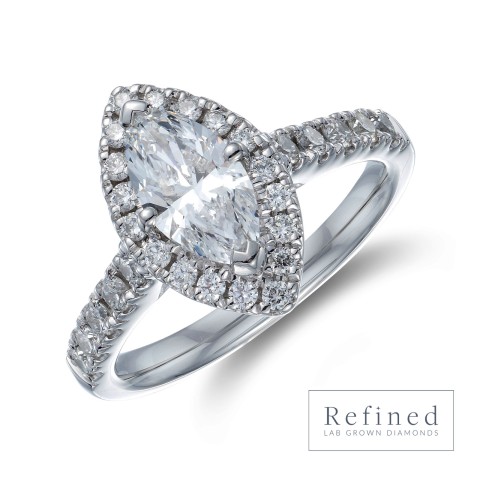 Platinum Marquise Cut 0.95ct Lab Grown Diamond Halo Ring