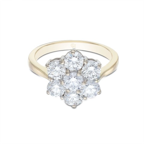 18ct Yellow Gold 2.00ct Round Brilliant Flower Cluster Diamond Ring